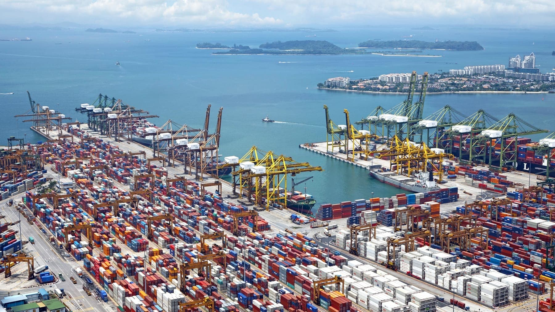 Aerial view of a container port